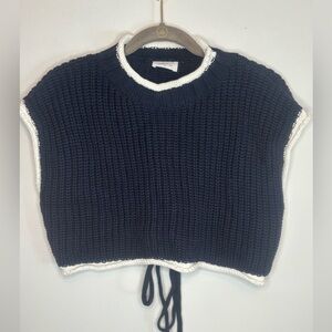 Bobbles & Lace EUC blue/white cropped knit open tie back sweater Size Medium
